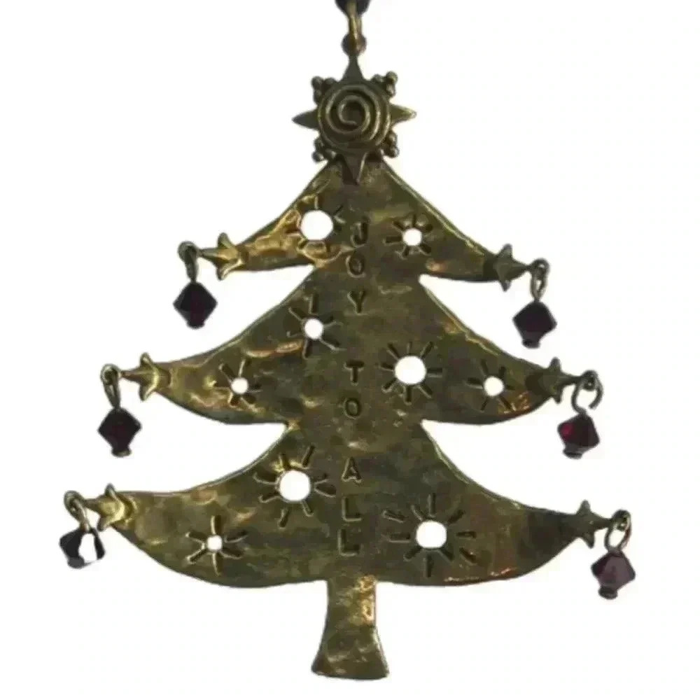 Brass handmade christmas tree necklace signed
